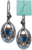 Blue Silver-tone Filigree Hammered Tear Drop Lapis Earrings Flower Crystal Gold-tone Surgical Steel