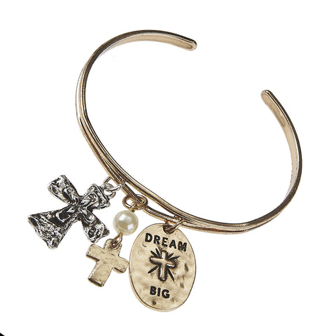 Prayer of St. Francis Hammered Antique Faux Leather Bracelet & Four Button Closure - Jewelry Nexus