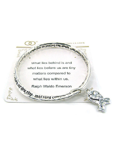 Inspirational Hammered Ribbon Heart Bangle Bracelet by Jewelry Nexus Words by Ralph Waldo Emerson