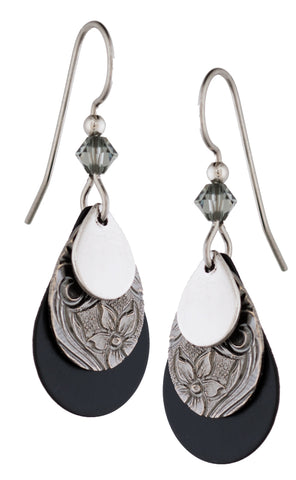 Silver Forest of Vermont Black 3 Layer Dangle Earrings E-0367 Handcrafted in the USA