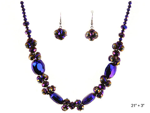 Iridescent Glass Bead Necklace Set with Dangle Earrings by Jewelry Nexus