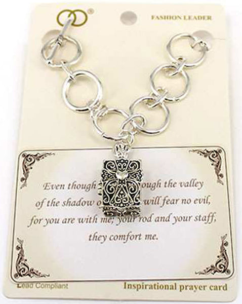 Inspirational Religious - Psalms 23:4  Filigree Magnetic Box Prayer Message Toggle Bracelet