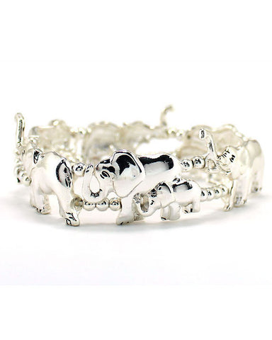 Mother & Baby Elephant Stretch Bracelet with Silver Stretch beads -Jewelry Nexus