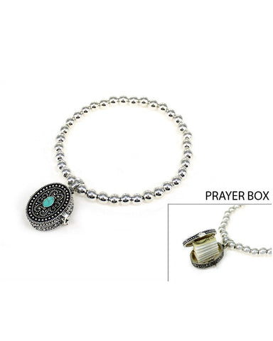 A Prayer for my Teacher in a Turquoise Heart Box Stretch  Inspirational Bracelet - Jewelry Nexus