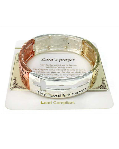 Lord's Prayer Engraved Hammered Stretch Bracelet Our Father which art In Heaven by Jewelry Nexus