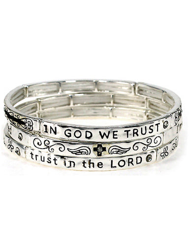 In God We Trust Inspirational Multi Layer Engraved Stretch Bracelet by Jewelry Nexus