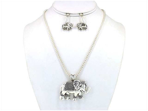 Turtle Sea Horse Elephant Owl Antique Textured Pendant Necklace Set with Earrings Jewelry Nexus