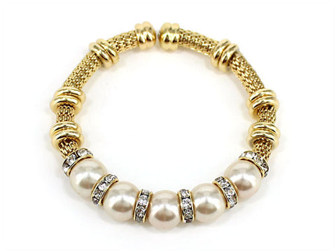 Gold-Tone Circular Enamel Cream Natural Flake Stone Pendant Necklace by Jewelry Nexus