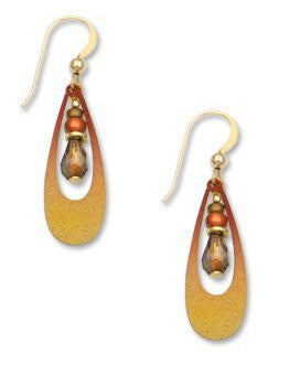 Bronze Teardrop with Copper Crystal Beads Earrings, Handmade In USA by Adajio Sienna Sky 7021