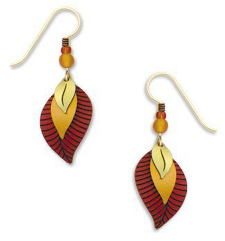 Deep Red Teardrop Gold Tone Plate Earrings Accent Beads Handmade in USA by Adajio Sienna Sky 7006