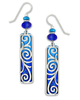 Adajio By Sienna Sky 7277 Blue Silver Tone Swirled Overlay Column Earrings