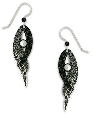Adajio By Sienna Sky Black Square with Silver Tone Sunrise Overlay Filigree Earrings 7303