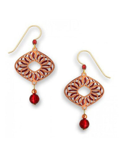 Deep Red Teardrop Gold-tone Earrings Accent Beads Made in USA by Adajio Sienna Sky 7006