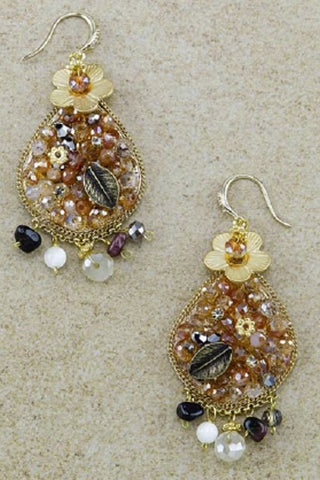 Gold-tone Flower Orange Cluster Leaf Tear Drop Dangle Earrings & Layered Chains by Jewelry Nexus