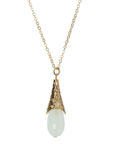 Gold-Tone Long Tear Drop Chain Blue Synthetic Turquoise Stone Hoop Loop Necklace by Jewelry Nexus
