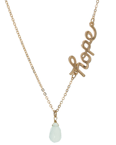 Gold-Tone Large Tear Drop Oval with Central Clear Light Blue Glass Stone Pendant Necklace