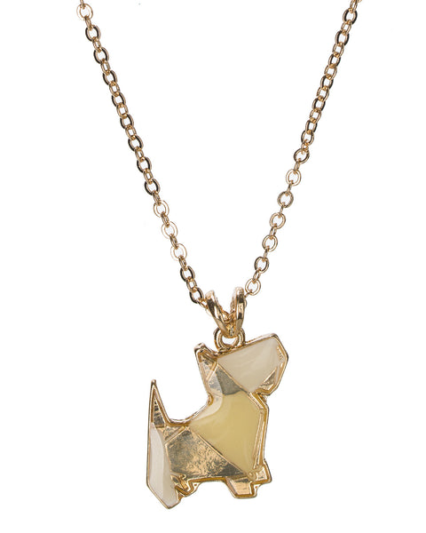 Gold-Tone Dangling White Mosaic Puppy Dog Enamel Pendant Charm Necklace by Jewelry Nexus