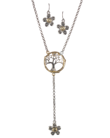 Two-Tone Lucky Clover Charm Pendant Necklace & Earring Set - Jewelry Nexus