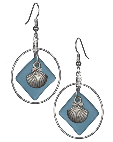 Blue & Bronze Dolphin Layered on Hammered Textured Disc Earrings - Silver Forest