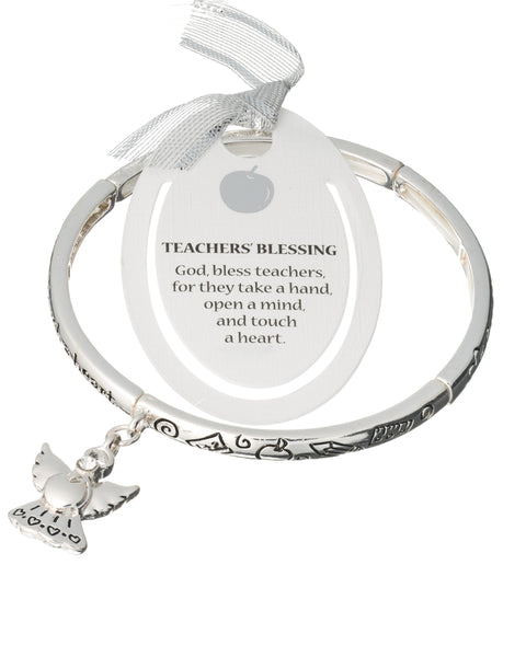 Silver-tone Angel Teachers Blessings  Angel Heart Charm Bracelet with Bookmark Jewelry Nexus