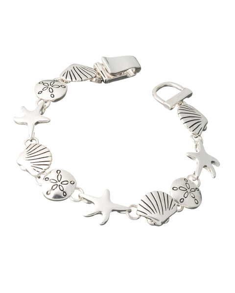 Silvertone Sand Dollar Starfish Shell Shellfish Sea life Theme Magnetic Bracelet by Jewelry Nexus