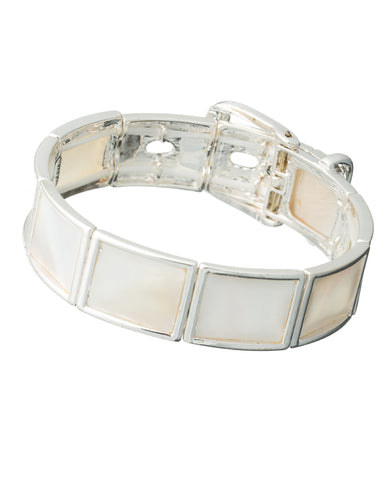 Abalone Silvertone Belt Stretch Bracelet by Jewelry Nexus