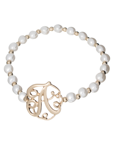 "M" Designer Monogram Imitation Pearl Stretch Bracelet Jewelry Nexus