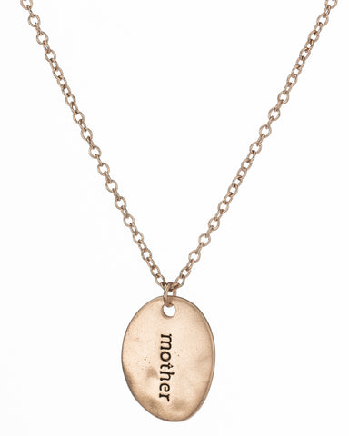 Engraved Words Mother Hammered Dainty Oval Disc Pendant Necklace by Jewelry Nexus