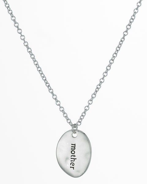 Engraved Words Mother Hammered Dainty Oval Disc Pendant Necklace by Jewelry Nexus
