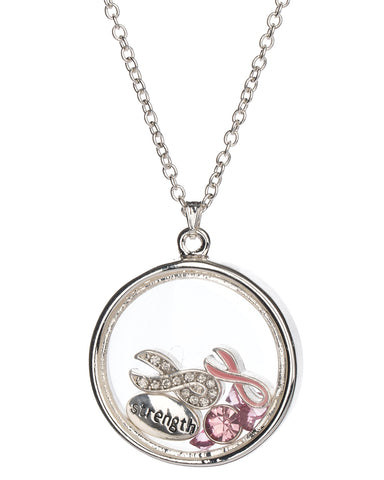 Pink Ribbon with Prayer Scroll inside Locket 18" Textured Necklace by Jewelry Nexus
