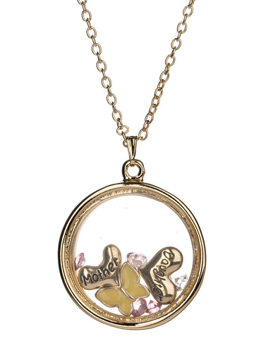 Pink Ribbon HOPE Floating Locket Three Charm  24" Inch Necklace with by Jewelry Nexus