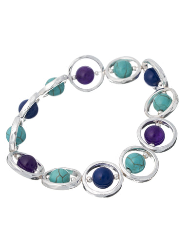 Blue Beads Hammered Ring Stretch Bracelet by Jewelry Nexus