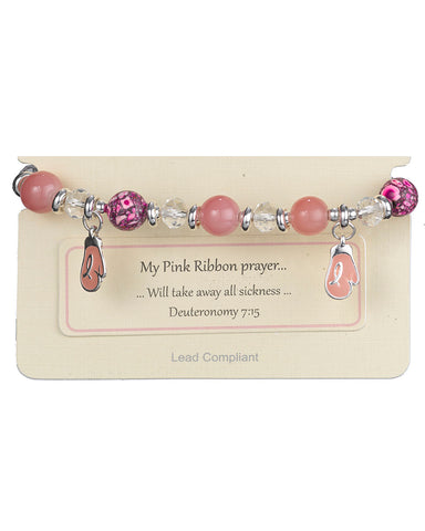 Angel & Pink Ribbon Glass & Stretch Bracelet - Jewelry Nexus