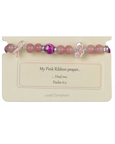 My Pink Ribbon Prayer…."Heal me" Psalm 6:2 Bead Stretch Bracelet - Jewelry Nexus