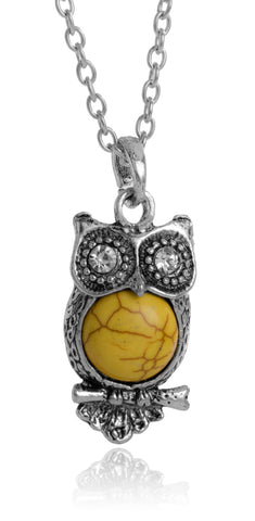 Owl Pendant Necklace with Crystal Eyes by Jewelry Nexus