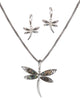 Green Abalone Dragonfly with Filigree Pattern in a Silver-tone Popcorn Chain & Earrings
