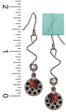 Layered Lazy Coil Polka Dot Disc & Red Ladybug Drop Earrings & Bead on Surgical Steel Silver Forest