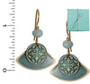 Blue Green Layered Celtic Symbol on Fan Earring with Bead Gold-tone over Surgical Steel