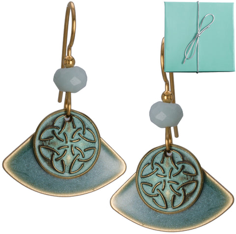 Dragonfly Drop Gold-tone Earrings by Silver Forest of Vermont Blue Enamel Layer Bead  Handcrafted in the USA ne-008