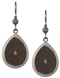 Silver-tone Braid Obsidian Tear Textured Finish Drop Earrings on Surgical Steel Ear Wire