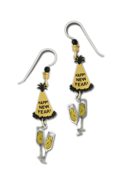 Gold-tone Happy New Year Hat & Champagne Glasses Drop Earrings by Sienna Sky 1499