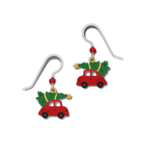 Red Car with Christmas Tree Tied & Star on Roof Earrings by Sienna Sky 1503