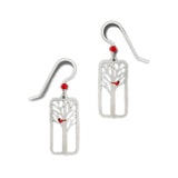 Silver-tone Tree in Rectangle with Red Cardinal & Rhinestone Dangle Earrings By Sienna Sky 1614
