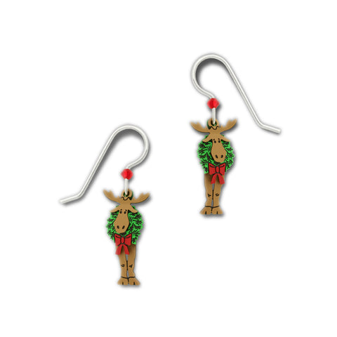 Dangling Three-Layer Moose with Pivoting Wreath Around Neck Earrings by Sienna Sky 1643