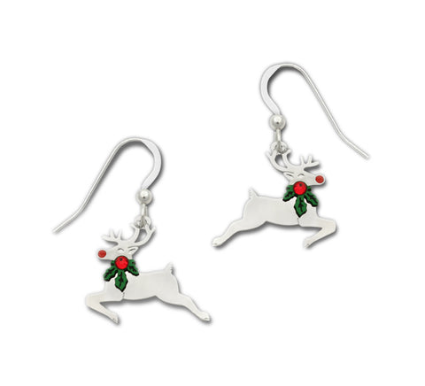 Christmas Reindeer with Red & Green Holly Around Its Neck Dangle Earrings By Sienna Sky 1647
