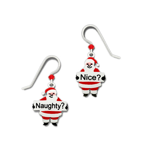 Red & White Stripes Ho Ho Ho Santa Claus Naughty or Nice Earrings by Sienna Sky