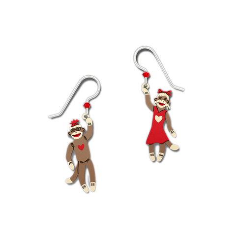 Red & Green Christmas Cheer Boy and Girl Sock Monkeys Earrings By Sienna Sky 1703