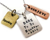 Dare To Be Remarkable Achieve Believe Three Tone Antique Stamped Pendant Charm Necklace