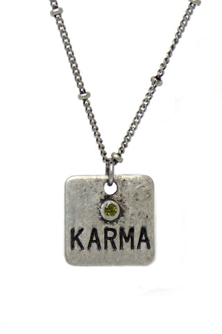 Karma Do Good Deeds Petite Charm Positive Energy Chain Necklace Accented by a Green Crystal Stone