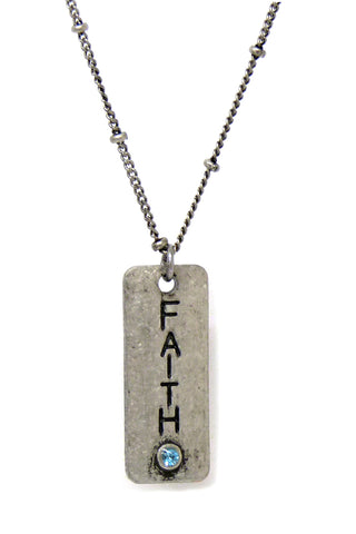 Faith Petite Charm Positive Energy Chain Necklace Accented by a Light Blue Crystal Stone